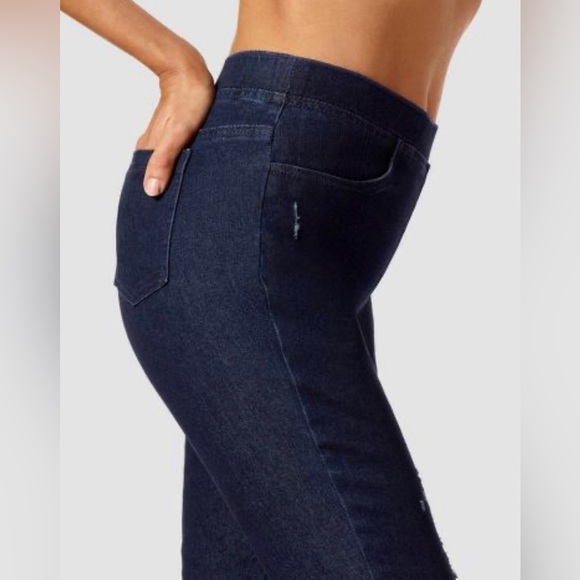 Hue Studio Women's Distressed Stretchy Denim Leggings - Midnight Rinse -… - Picture 3 of 14
